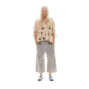 Ewa I Walla Henny Trousers Blue Pinstripe Elastic Lace Trim Pockets XL NWT